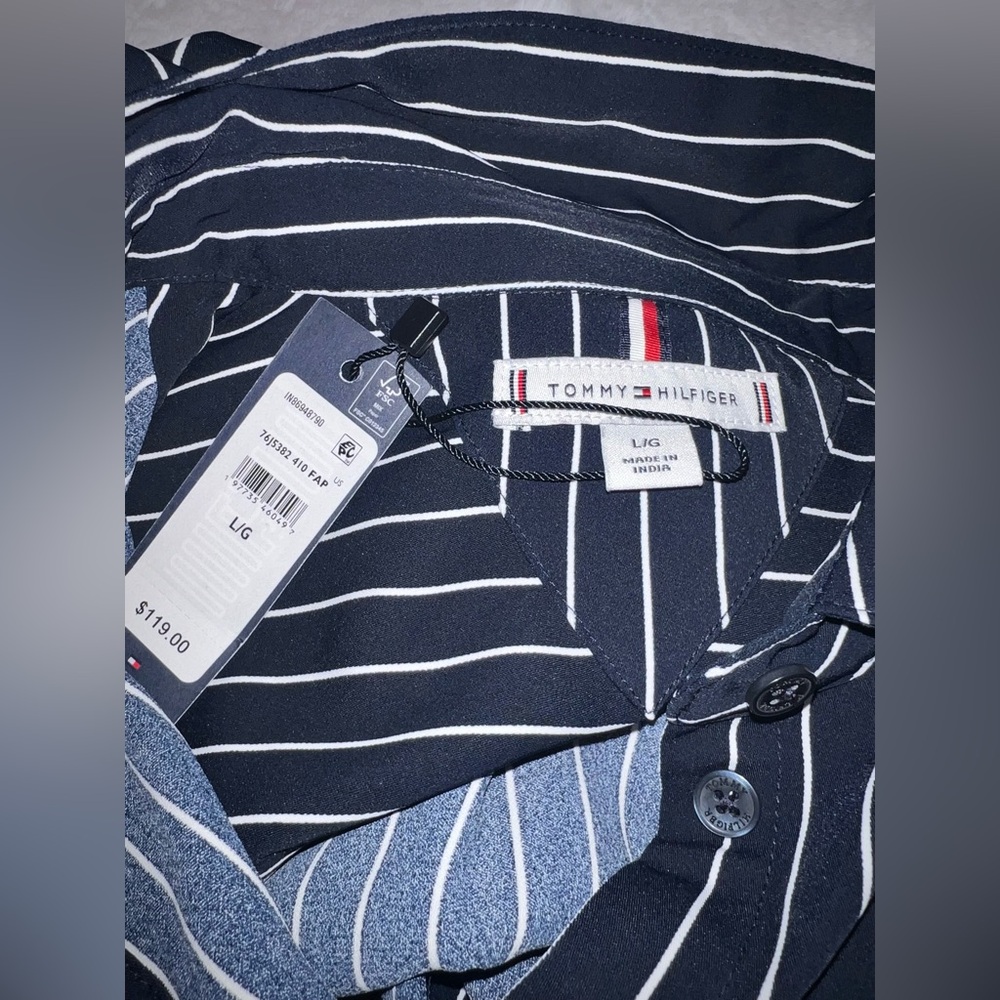 Tommy Hilfiger Women's Navy Striped Long Sleeve Dress - Picture 7 of 8